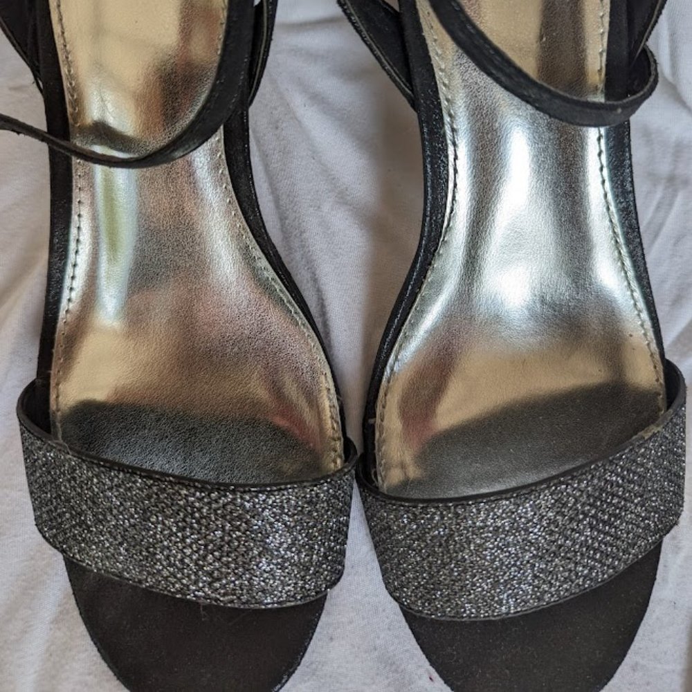 Fioni black rhinestones - low strappy heel sandal